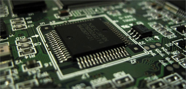 Close-up view of a computer microprocessor.