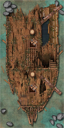 A stylized map of a shipwreck