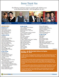 Donor Thank You from Columns publication