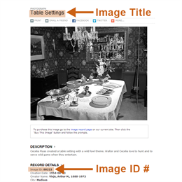 How to find the Image Title and Image ID number for historical images on our website.