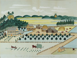 Watercolor painting depicting the residence of Mr. Martin Lutscher