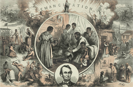 Thomas Nast published this engraving in Harper’s Weekly in January 1865 celebrating the passage of the Emancipation Proclamation