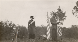 Menominee tribal member, Sara Mallon, unveiling a memorial at an Indian mound site in Vilas Park, Madison.