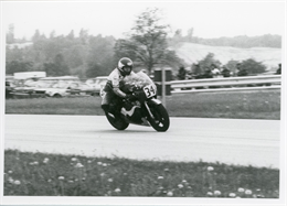 Wes Cooley on bike 34 won the 72-mile 18 lap 1980 Road America Formula One motorcycle race with an average speed of 95.9 mph