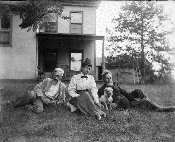 Outdoor group portrait of Thomas Turvill, William Turvill and Anna McConnell taken by Blanchard Harper.