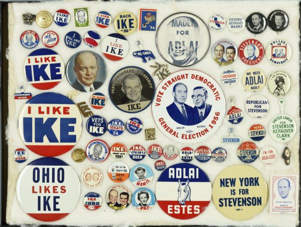 Campaign buttons; Eisenhower v Stevenson