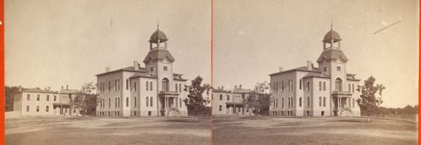 Stereograph view of the Vernon County Courthouse, ca. 1885.
