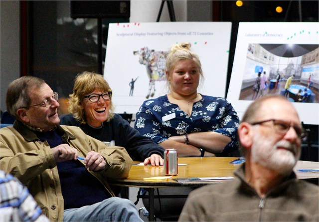 Guests enjoy a laugh while discussing favorite museum experiences during the Wisconsin Historical Society's "Share Your Voice" new museum session Nov. 8 at the Wisconsin Maritime Museum in Manitowoc.
