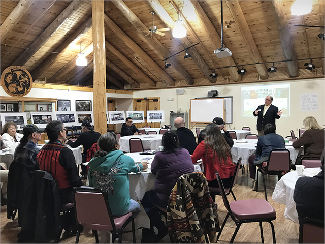 Society Director Christian Øverland discusses the new museum project with members of the tribal community at the College of Menominee Nation in Keshena on Oct. 30, 2018.