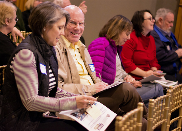 Guests enjoy a laugh during the Wisconsin Historical Society's "Share Your Voice" new museum listening session March 13, 2019 at the Waukesha Historical Museum and Historical Society inside the newly renovated 1893 Waukesha Historic Courthouse.