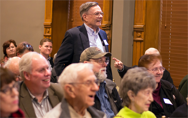 A guest shares his thoughts during a discussion at the Society's March 13, 2019 "Share Your Voice" new museum public listening session in Waukesha.