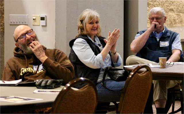 Guests enjoy a laugh during the Wisconsin Historical Society's "Share Your Voice" new museum listening session April 10, 2019 at the Warner Park Community Recreation Center in Madison.