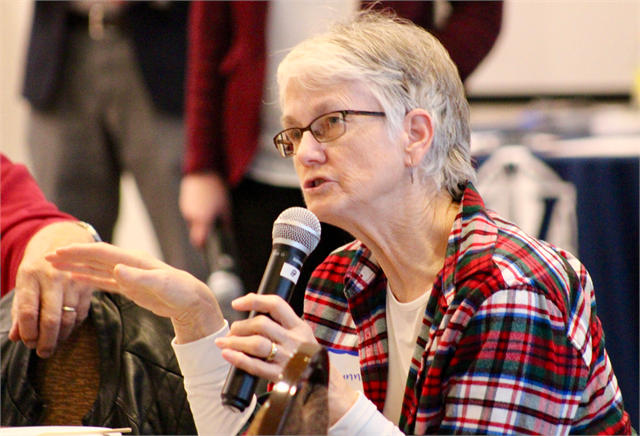 A woman shares her thoughts about plans for a new museum during the Wisconsin Historical Society's "Share Your Voice" session April 10, 2019 at the Warner Park Community Recreation Center on Madison's North Side.