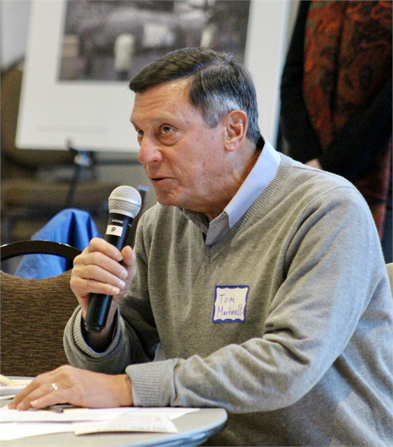 Tom Martinelli shares his thoughts with other guests during the Wisconsin Historical Society's "Share Your Voice" new museum listening session April 10, 2019 at Madison's Warner Park Community Recreation Center.