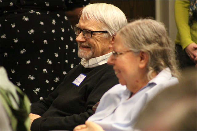 La Crosse County Historical Society board member Robert Mullen enjoys a laugh during the Wisconsin Historical Society's "Share Your Voice" new museum public listening session April 17, 2019 in La Crosse.
