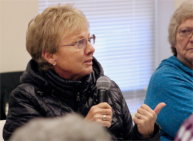A woman shares her thoughts about plans for a new museum during the Wisconsin Historical Society's "Share Your Voice" session May 2, 2019 at the Platteville Public Library.