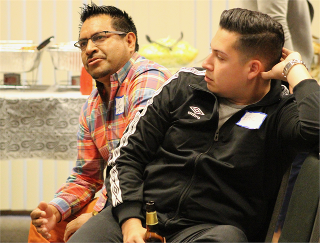 A guest emphasizes his point while discussing experiences of the Latinx community during the Wisconsin Historical Society's "Share Your Voice" new museum multicultural listening session May 8, 2019 in Fitchburg.