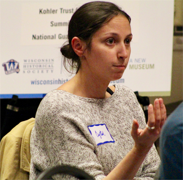 A woman offers her thoughts during the May 8, 2019 "Share Your Voice" new museum Latinx multicultural listening session at the Latino Chamber of Commerce of Dane County in Fitchburg.