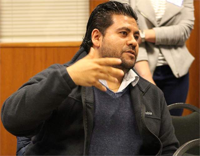 A man offers his thoughts during the Wisconsin Historical Society's "Share Your Voice" new museum multicultural listening session for the Latinx community May 8, 2019 at the Latino Chamber of Commerce of Dane County in Fitchburg.