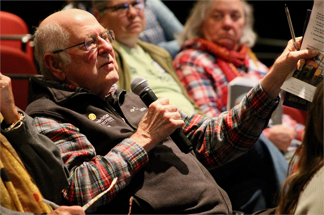 A guest emphasizes his point while commenting at the Wisconsin Historical Society's "Share Your Voice" new museum listening session May 9, 2019 in Hudson.