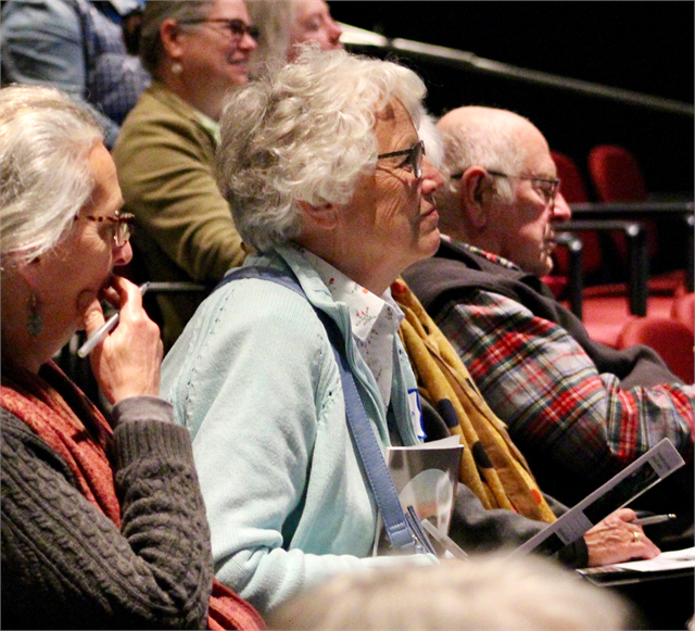 Heidi Leeson smiles during a conversation about favorite museum experiences at the Wisconsin Historical Society's "Share Your Voice" new museum listening session in Hudson on May 9, 2019.