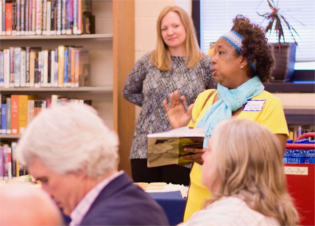 Andrea Bell-Myers, a longtime elementary school teacher in Kenosha, shares her thoughts during the Wisconsin Historical Society's "Share Your Voice" new museum listening session May 23, 2019 at the Racine Public Library.