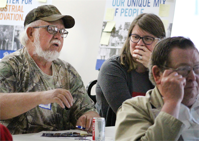 Bob Schutz offers his thoughts during a discussion at the Wisconsin Historical Society's "Share Your Voice" new museum listening session for Barron County residents May 29, 2019 at the Cameron Senior Center.