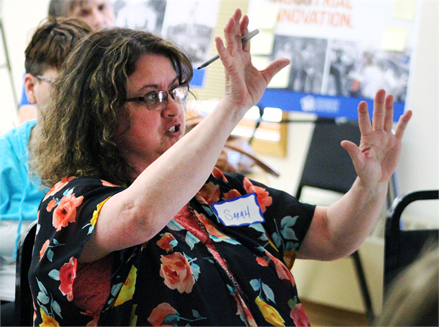 Sarah Pica shares her thoughts about new museum ideas during the Wisconsin Historical Society's new museum listening session for Barron County residents May 29, 2019 at the Cameron Senior Center.