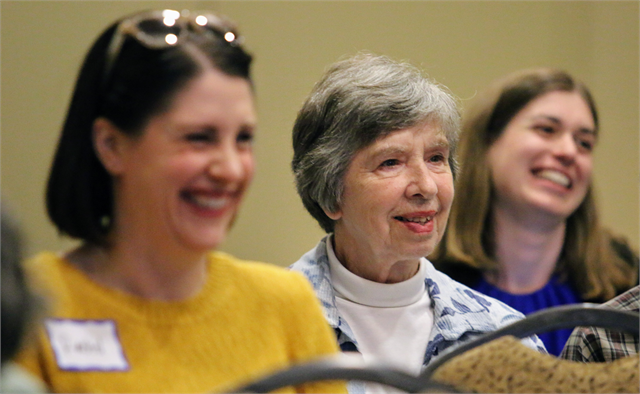 Guests enjoy a laugh during the Wisconsin Historical Society's "Share Your Voice" new museum listening session June 18, 2019 in Whitefish Bay.