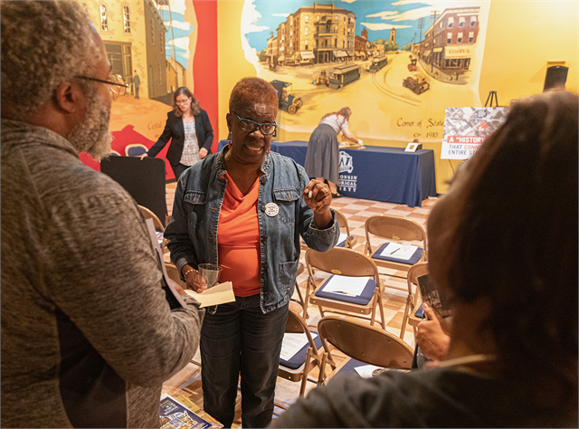 Guests chat with each other following the Wisconsin Historical Society's "Share Your Voice" new museum multicultural listening session June 19, 2019 at the Beloit Historical Society.