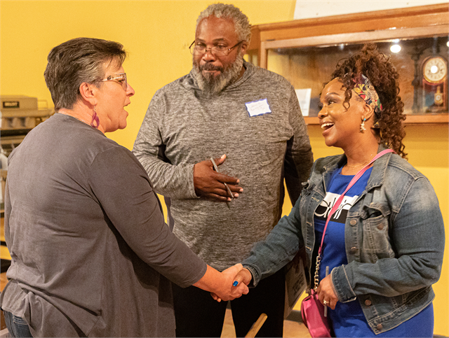 Guests introduce themselves to each other following the Wisconsin Historical Society's "Share Your Voice" new museum multicultural listening session June 19, 2019 at the Beloit Historical Society.
