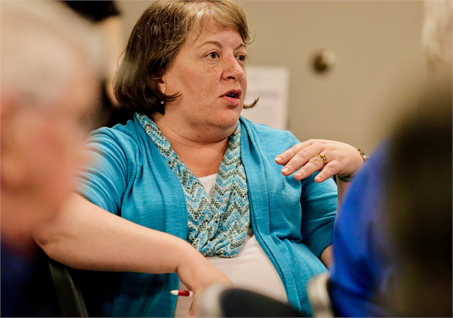 Lori Burgess, Assistant Director of Operations for the Fond du Lac Public Library, makes a comment during the Wisconsin Historical Society's "Share Your Voice" new museum listening session June 25, 2019 at the library in Fond du Lac.