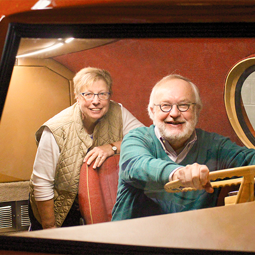 Ruth and Chuck Werth Members hanging out in the Weinermobile