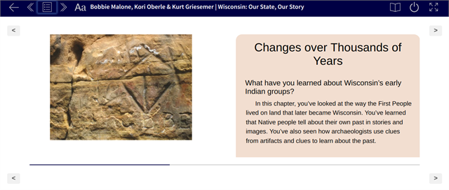 Screenshot of the digital textbook with an image of a rock carving on the left and text on the right.