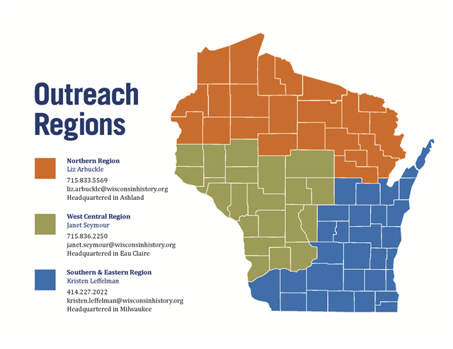 Map of northern, west central and southeastern outreach contacts