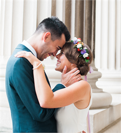 wedding couple close making eye contact