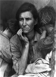 Dorothea Lange's famous photograph, “Migrant Mother,” taken during the Great Depression, 1936