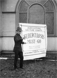 Man Delivers Lecture on Tuberculosis in front of Church, 1924. WHI 8577.