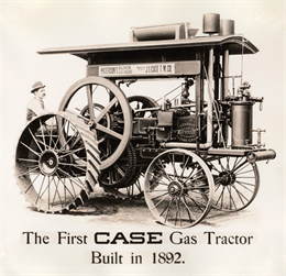 Illustration of the first gas tractor built by the J.I. Case Threshing Machine Company of Racine, Wisconsin.