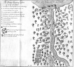 Engraved map of Outgamie Lake.