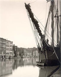 A schooner docked on the Milwaukee River, downriver from the Grand Avenue Bridge, Milwaukee