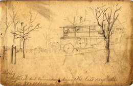 Pencil drawing of a camp hospital, WHI 33010
