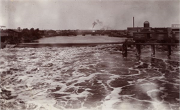 View up the Wisconsin river with Wausau in the background.