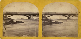 Stereograph view of Cedar Street Bridge, or similar. Published by C.B. Manvill, Neenah, Wisconsin.