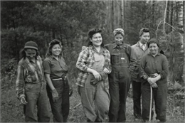 Ribes eradication crew of Indian women on the Menominee Reservation pose together.