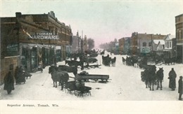 View of Superior Avenue, with the Tomah Hardware store in the left foreground.