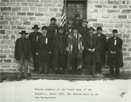 Oneida members of the Grand Army of the Republic. The Parish Hall is in the background.