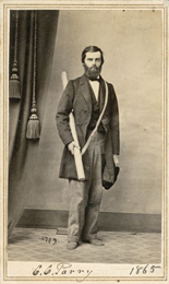 Full-length carte-de-visite portrait of Charles C. Parry (1823-1890), American Botanist. Parry is most famous for his botanical research in the southern Rocky Mountains of Colorado. Handwritten inscription at the bottom reads, "C.C. Parry, 1865."