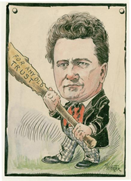 Cartoon of Robert M. La Follette holding large bat
