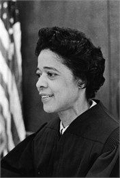 Portrait photo of Vel Phillips in court wearing her judge's robes.